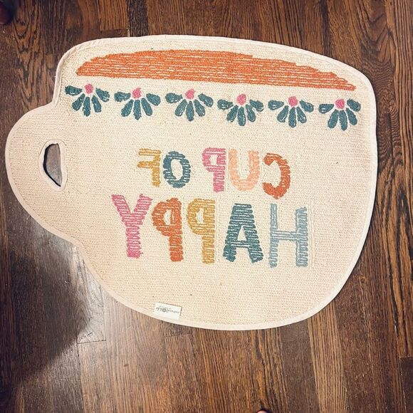 Natural Life Cotton Shaggy Bath Mat Cup of Happy Crean Multi Coffee Print OS NWT - Picture 8 of 10